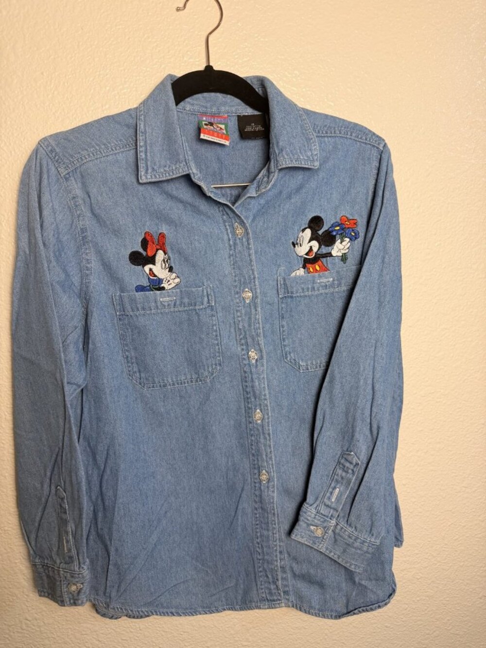 VTG Mickey's Stuff for Kids Denim Shirt Mickey Minnie Embroidered Girls Sz 14